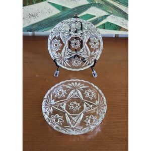 2 Anchor Hocking Star of David Crystal Drink Coasters Trinket Dishes Scalloped